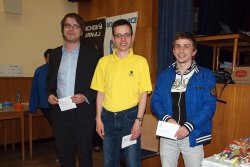 Tři přeborníci; zleva IM Kriebel, GM Navara, IM Plát